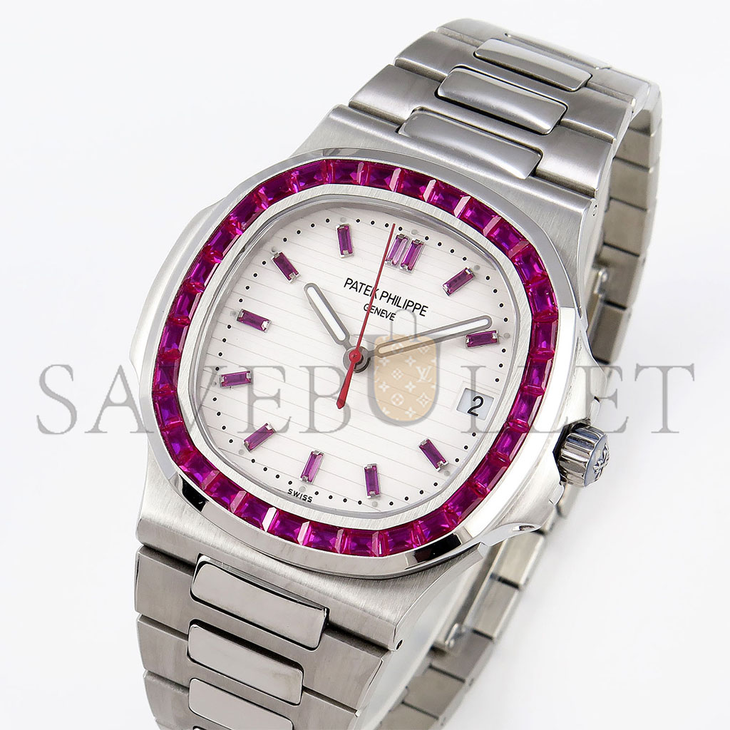 PATEK PHILIPPE NAUTILUS EDITION WHITE DIAL PURPLE DIAMONDS BEZEL ON WATCH 5711P